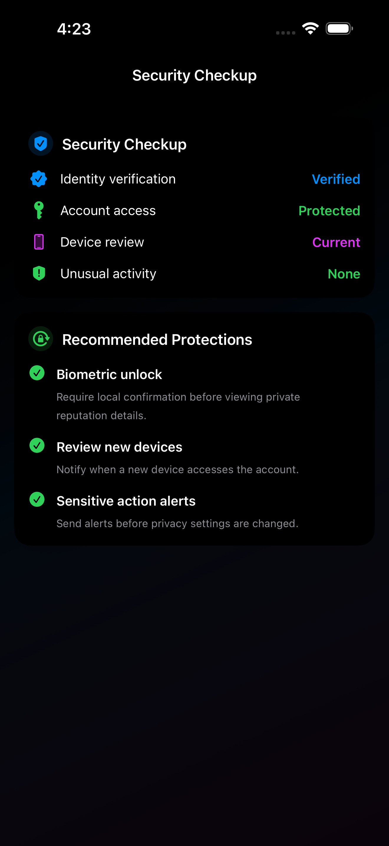 Truvyo security checkup screenshot